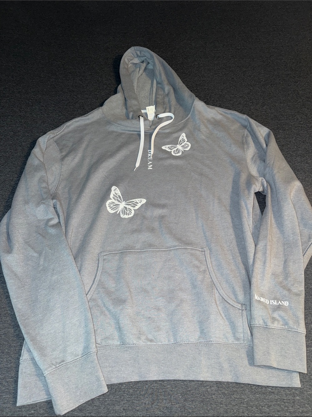 Light Gray Hoodie with White Butterfly Prints